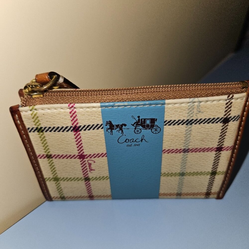 Coach Tattersall Plaid Coated Canvas and Leather Wristlet (GUC)
